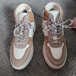 White and Brown Sneakers with Multi-Textured Design
